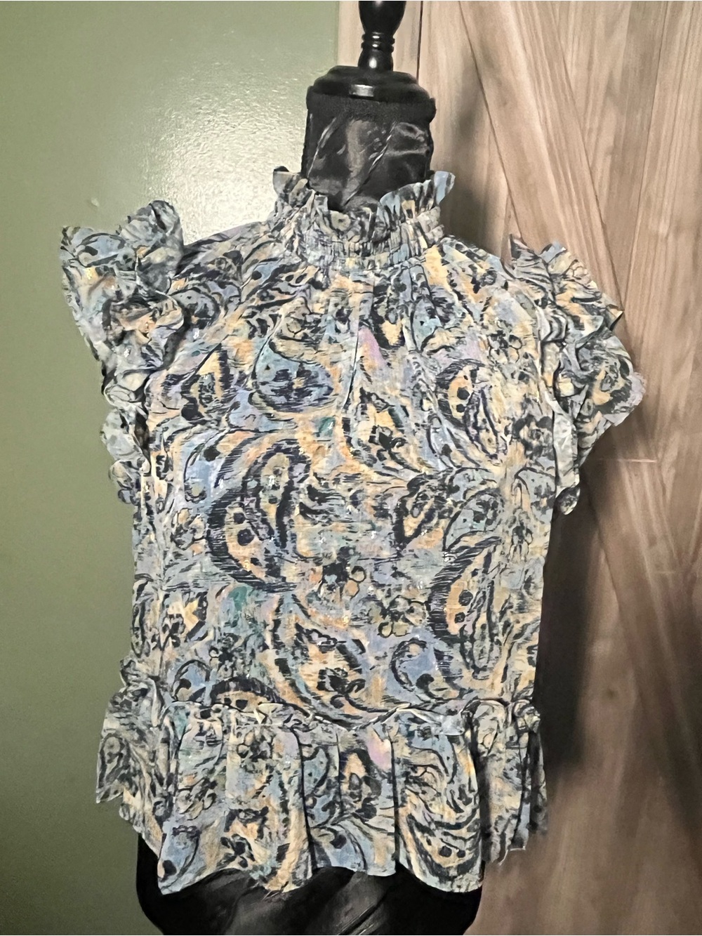 Meet Me in Santorini Ruffle Peplum Top Size M Paisley Print